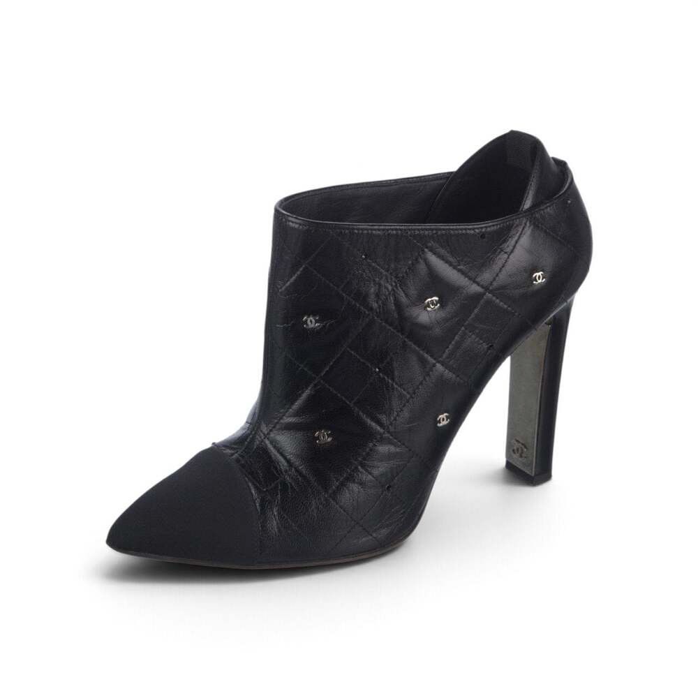 Authentic Chanel 2014 Quilted CC Logo Black Ankle Boots 39 sz